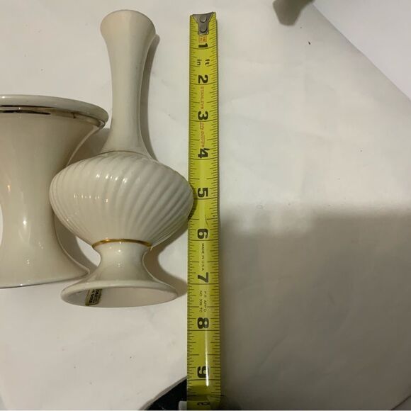 Vintage Lenox USA Porcelain - Long Neck Potbelly Vase Footed 24k & candle holder - Picture 12 of 13